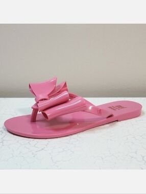 Mini Melissa Girls Pink Bow Flip Flops, Size 13-1 ~ EUC